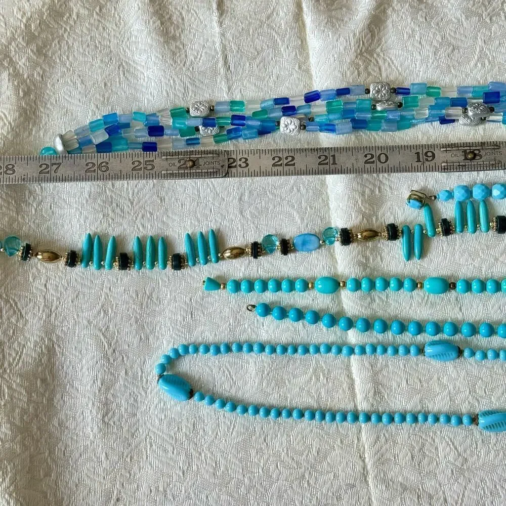 Vintage 10 Piece Turquoise Lucite Glass Bead Necklace & Earring Lot 12.7oz 50’s